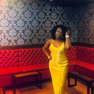 Topshop Special Event Yellow Jewel Tone Open Back Dress with Chain Detail